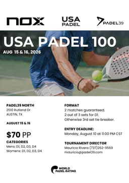 USA PADEL 100 PADEL39 NORTH AUSTIN